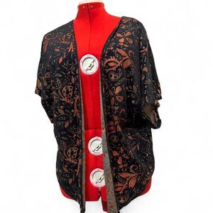 Vtg billabong y2k floral velvet burnout kimono wrap dolman cardigan top medium